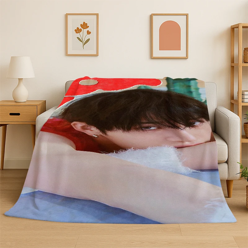 Kpop Bang Chan Stray Kids Music Flannel Blanket Soft Warm Throw Blanket for Bedroom Living Room Bed Travel Camping Picnic Gift