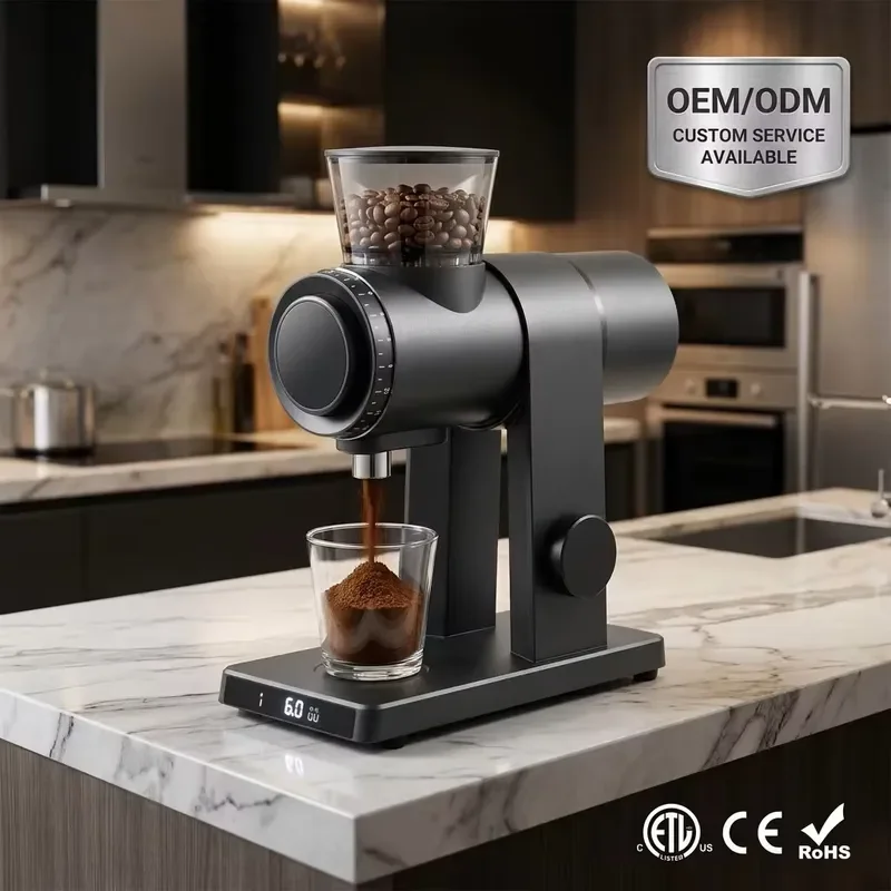 Electric Coffee Grinder 60mm Stainless Steel Flat Burr Mill 32 Settings Professional Home Use Bean Grinding Machine for