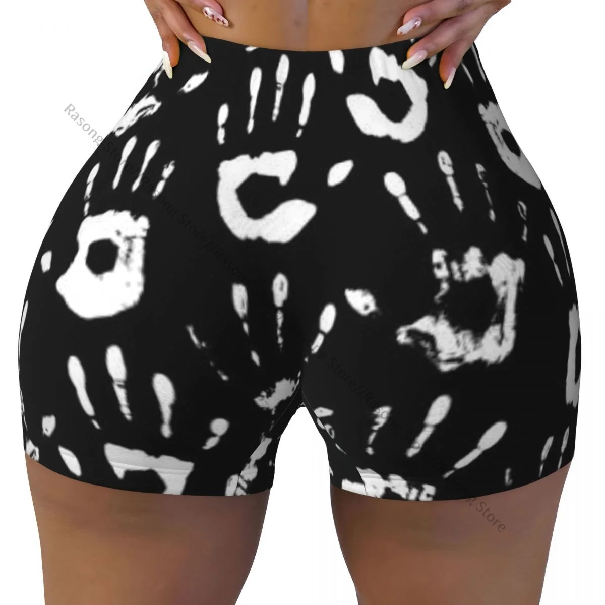 Push Up Short Elasticity Scrunch Butt Handprints On Black Background Running Shorts Sports Shorts Womens Clothes Gym