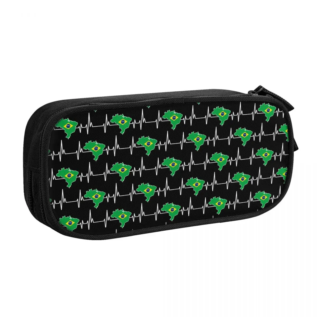 Custom Heartbeat Design Brazilian Flag Brazil Pencil Case for Brazilian Proud Large Capacity Pen Bag Box School Accessories