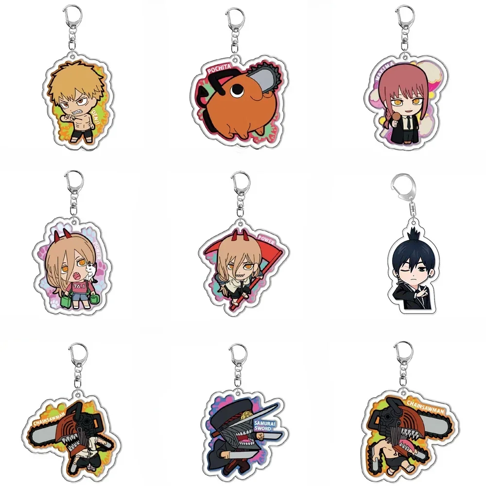 Chainsaw Man Anime Keychain Pochita Makima Cartoon Acrylic Bag Keyring Pendant Cos Accessory