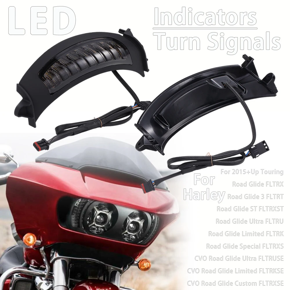 

LED Turn Signals For Harley 2015+ Touring Road Glide Limited FLTRK Special FLTRXS Ultra FLTRU FLTRT Vent Insert Indicators W/DRL