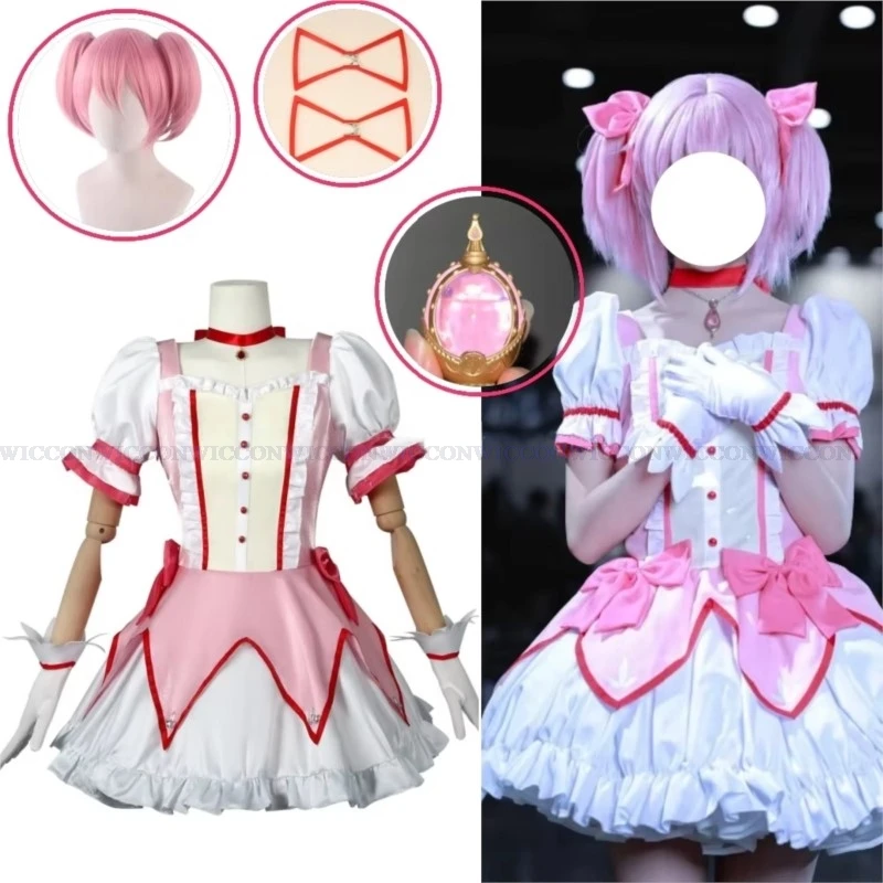 

Puella Magi Madoka Magica Косплей Костюм Парик Нижняя Юбка Обувь Kaname Madoka Розовое Короткое Бальное Платье Хэллоуин Униформа Наряд