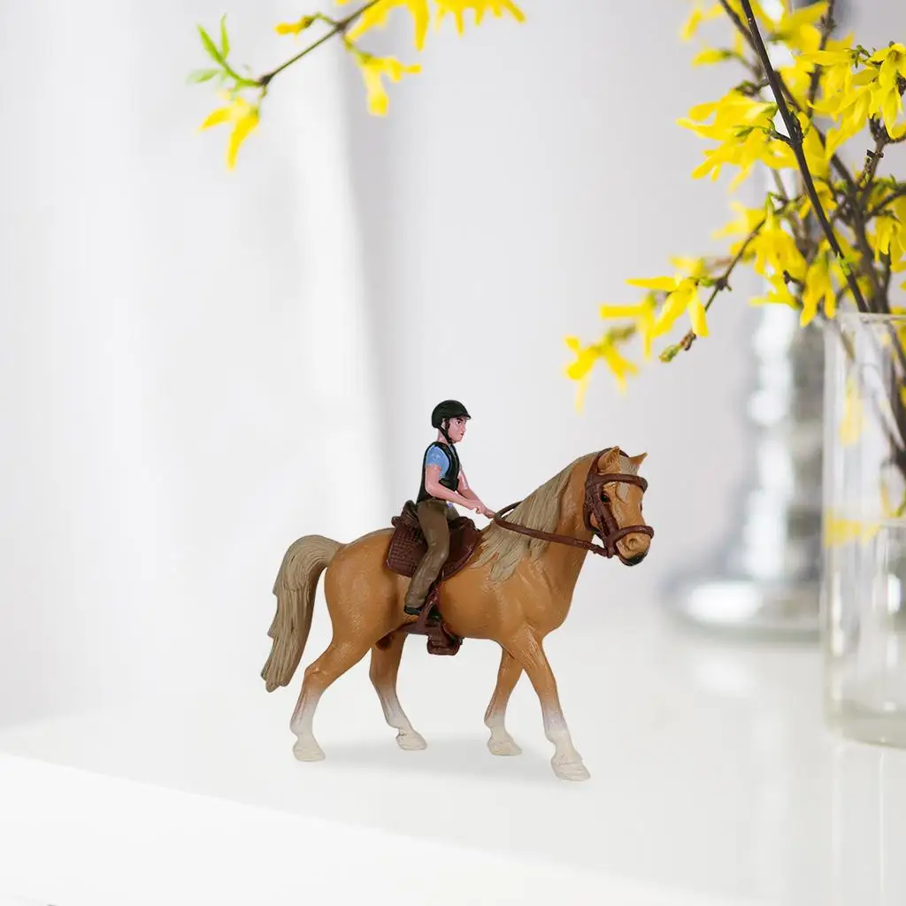 

Realistic Plastic Animal Figure Toy Miniature Horse with Male Rider Figurine Farm Animal Model for Preschool Children