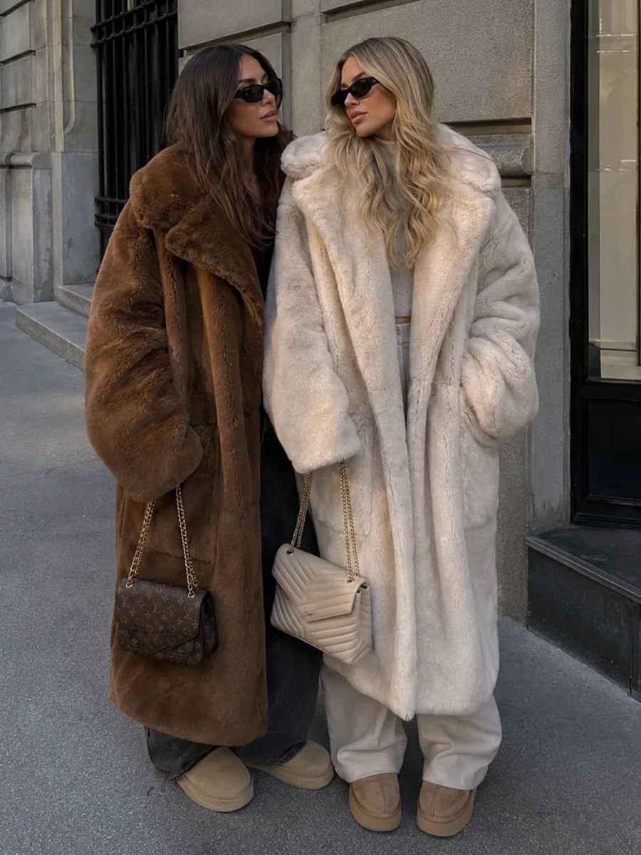 Winter Long Warm Thicken Fluffy Fur Jacket Women High Quality Luxury Faux Fur Coat Street Furry Outerwear Overcoat Female