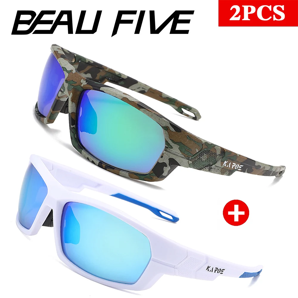 

2PCS/Set BEAU FIVE New glasses Sports Sunglasses Polarized Men and Women brand designers driving Fishing Sun glasses UV400