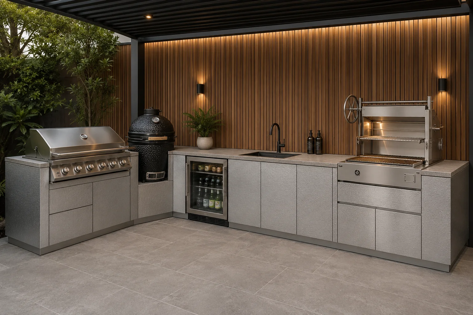 Custom 304 Stainless Steel Outdoor Kitchen Cabinets BBQ Island Set Weather Resistant Modular Patio Garden BBQ Furniture