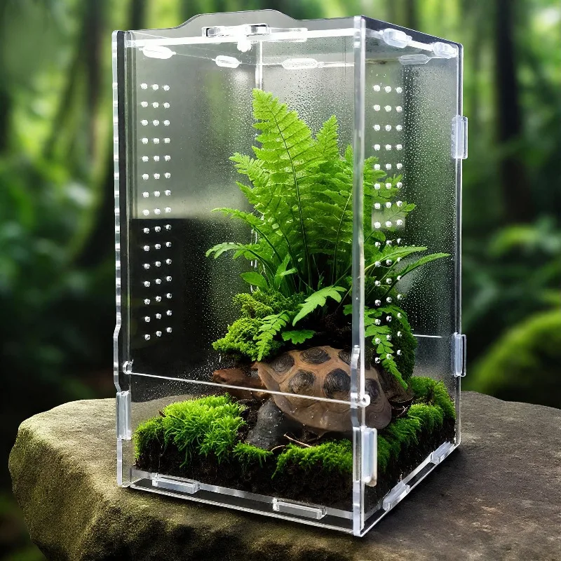 Reptile Acrylic Enclosure High Transparency Habitat Tank for Spider Mantis Gecko Corn Snake Breeding Box with Ventilation Holes