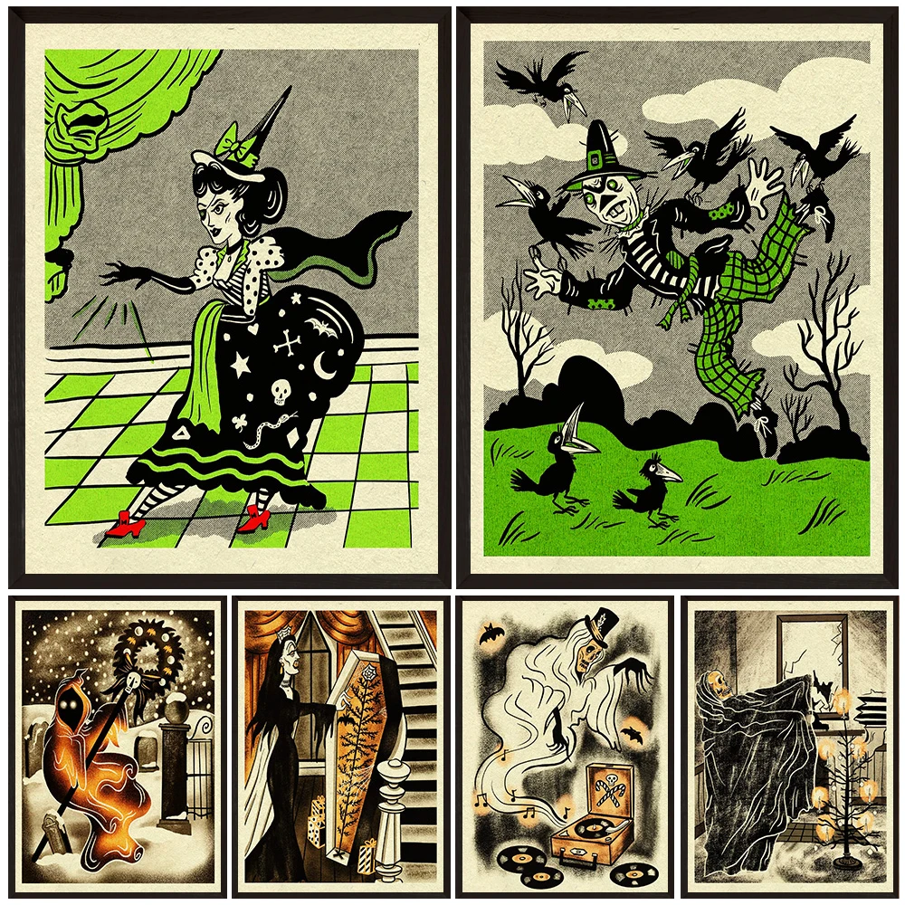 Böse Hexe von West Chicago, Vintage-Wandkunst, Leinwandgemälde, heidnische Hexe und Geister-Illustrationskunst, Poster und Druck, Heimdekoration