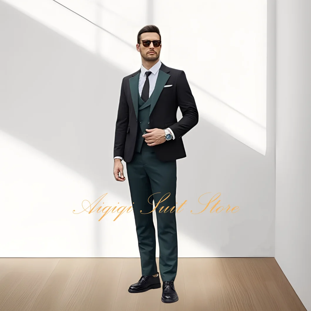 

Fashion Men's Suit 3-piece Set Slim Fit Jacket Pants and Vest Wedding Groom Tuxedo Formal Outfit Handsome Men Suits