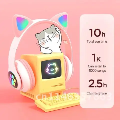 Wireless Cat Ear RGB Headphones Noise Cancelling Bass Adults Kids Girl Bluetooth Headsets Support TF Card With microphone Casco