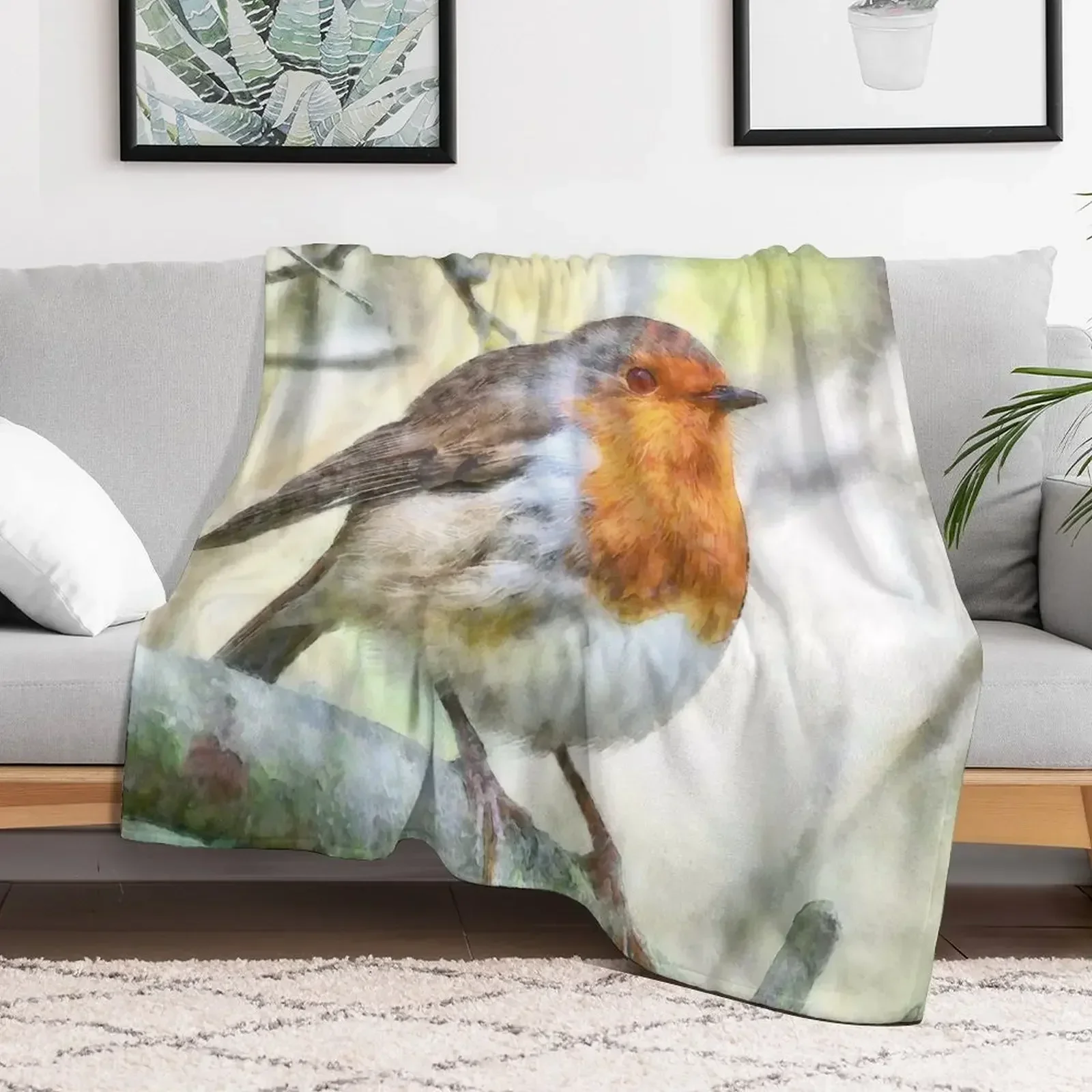 

Christmas Robin Redbreast Winter Watercolor Throw Blanket Multi-Purpose blankets and throws valentine gift ideas Blankets