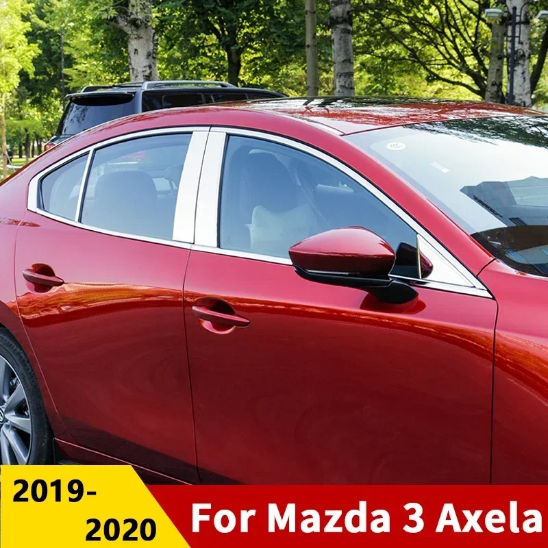 Stainless steel Mirror Effect Car Window Pillar Posts Cover Trim Strip For Mazda 3 Axela 2019-2022 2023 2024 2025 Accessories