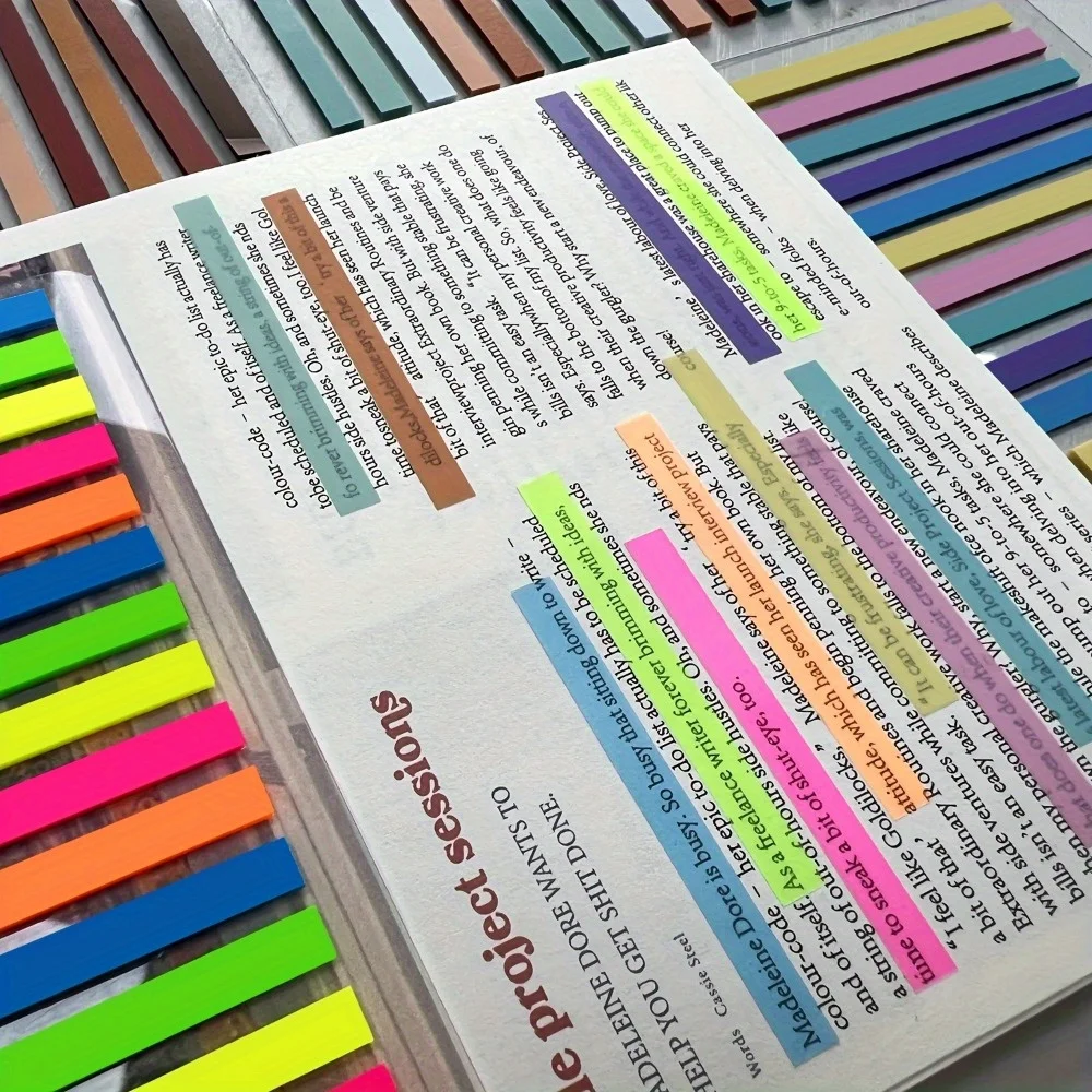 640 Clear Fluorescent Tape, Removable Sticky Note Labels for Annotating Books, Long Page Labels Index Labels, Colorful Bookmarks