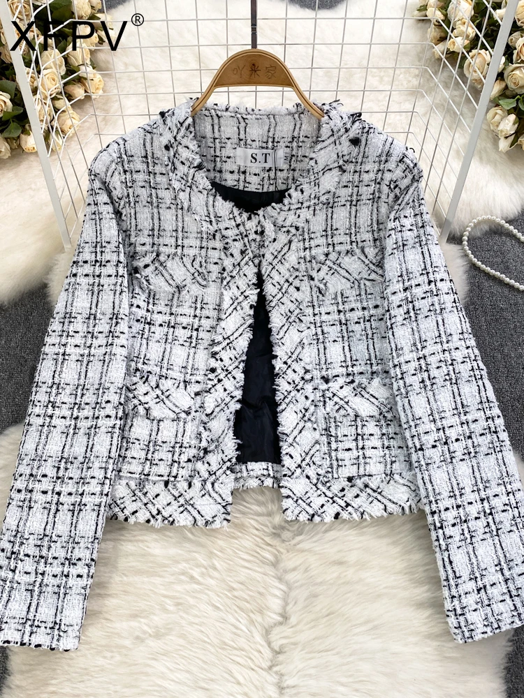 

BabYoung Women's Temperament Long Sleeve Tassel Round Neck Thick Tweed Coat Casual Korean Fashion Autumn Winter 2023