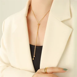 316L Stainless Steel Beads Pullable Adjustable Pendant Long-Style Sweater Chain Necklaces For Women Fashion Jewelry Party Gift