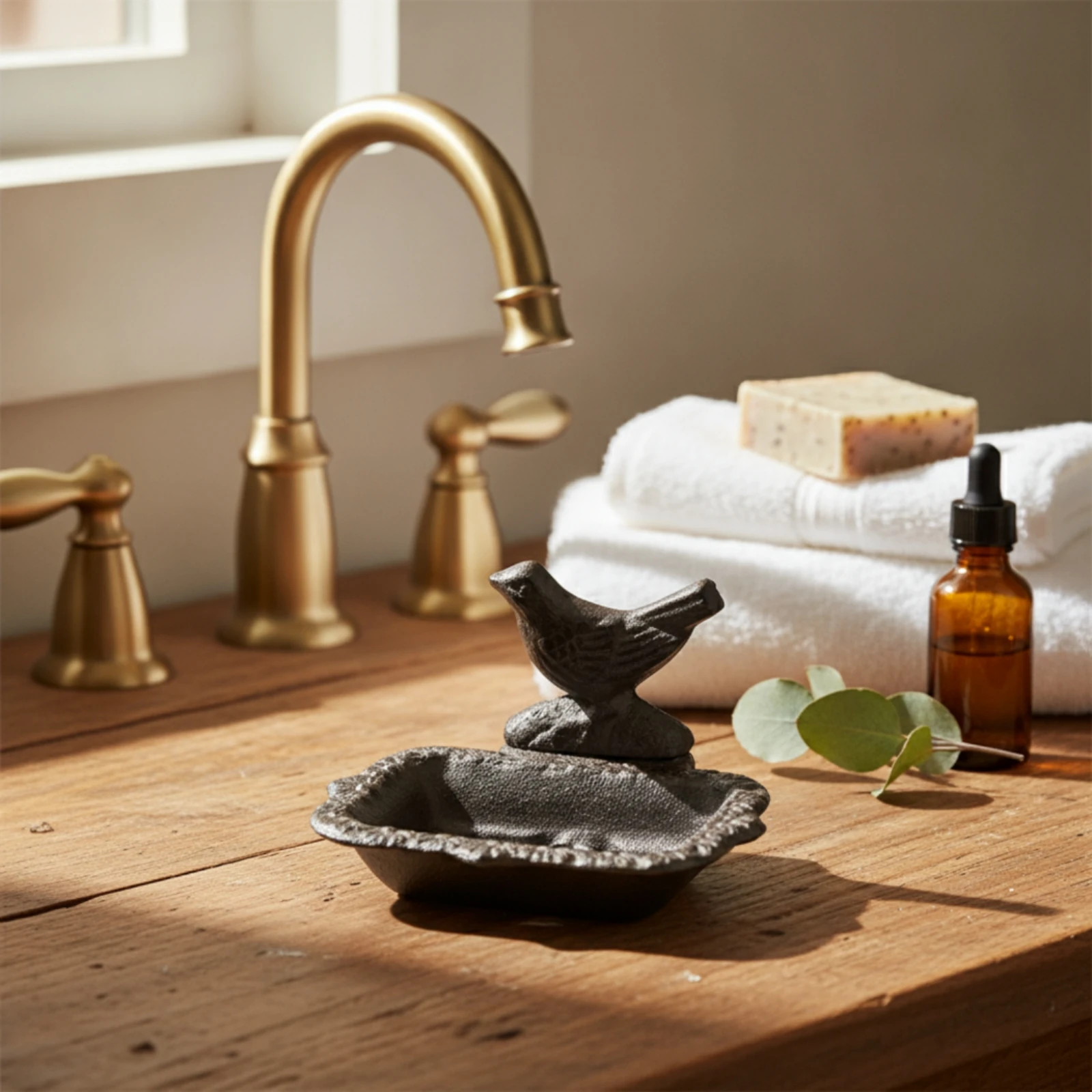 Cast Iron Soap Dish Decorative Soap Dish with Bird Holder Drainage Heavy Duty for Bathroom, Vanity