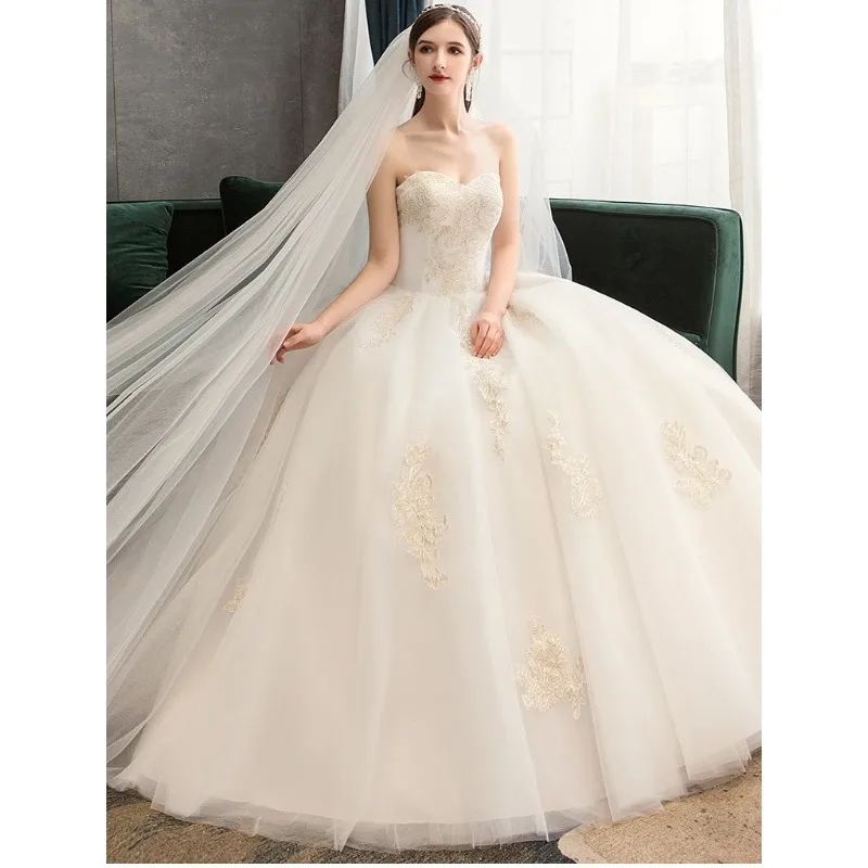 Vestido de noiva sem alças, elegante, novas fotos, sessão de noiva, simples, princesa francesa, vestido de baile, novia