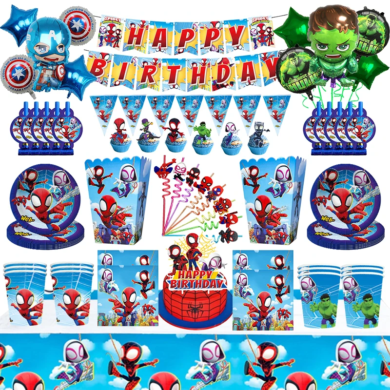 Spidey And His Amazing Friends Party Decoration Tablecloth Backdrop Paper Napkins Cups Balloons Tableware Baby Birthday Gifts