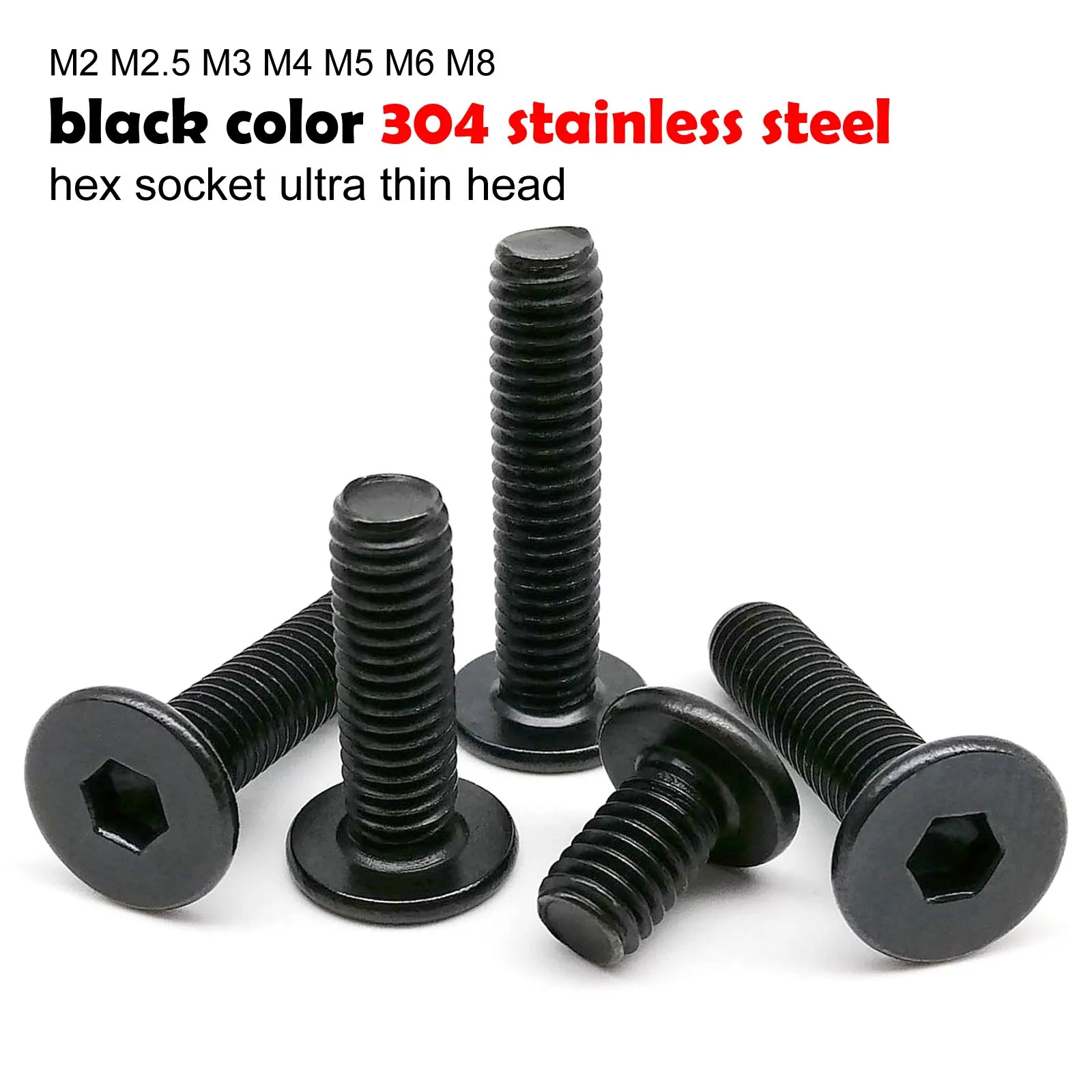 HZYUEGOU Schwarz 304 Edelstahl CM M2 M2.5 M3 M4 M5 M6 M8 Innensechskantschraube mit ultradünnem Flachkopf – Detail 4