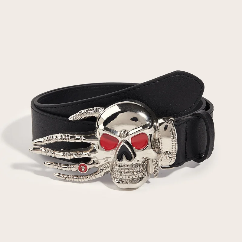 

Men's and Women's Party Belt，Halloween Trend Belt Personality Skull Youth Belt Punk Style Snap Button Casual Pants Belt