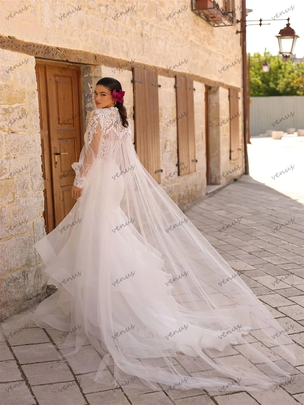 Exquisite Brautkleider Vintage Brautkleider Spitzen applikationen lange Puff ärmel Scheide Meerjungfrau Schatz Robe Vestidos de Novia