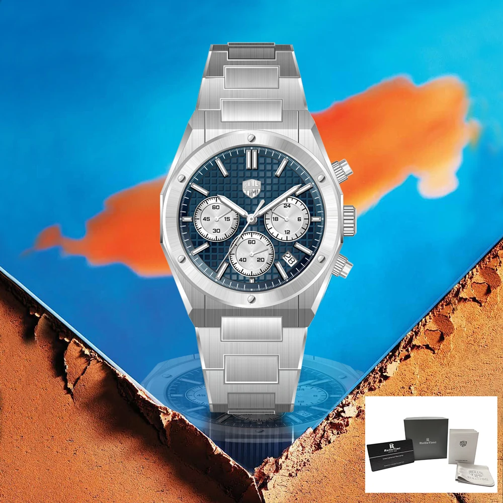 Men's Watches RollsTimi Quartz Wristwatch Luxury Speed Sports Chronograph Watch For Man AR Sapphire Waterproof Luminous Gift Box - Image 2