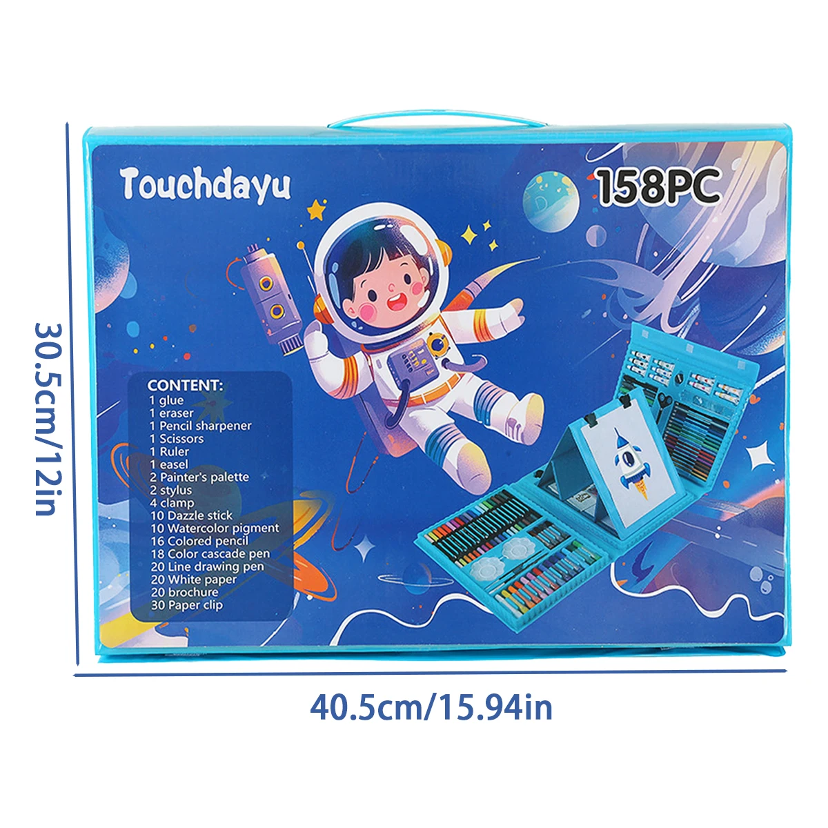 158 - مجموعة فنية للأطفال باللون الأزرق مع حامل - تتضمن كتاب رسم ونسخ رسم، مثالية للفنانين الصغار