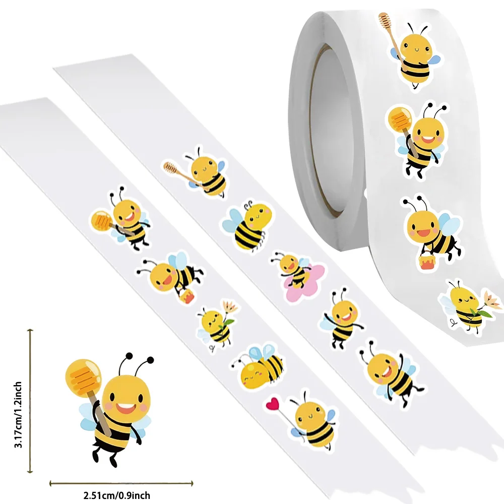 500PCS Cartoon Bee Reward Sticker Roll Labels Sticker for Wedding Gift Decor Envelope Sealing Scrapbooking 2.5cm
