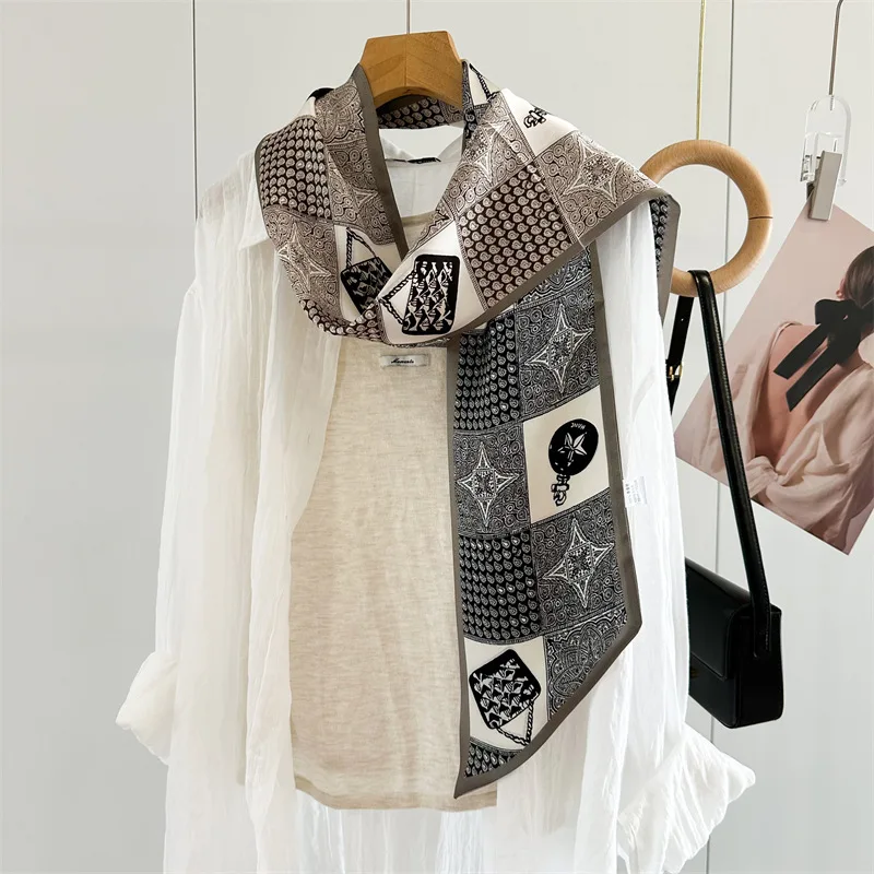 

Double Layer 100% Natural Silk Scarf Wraps Narrow Long Real Silk Neckerchief Necktie 150x16cm