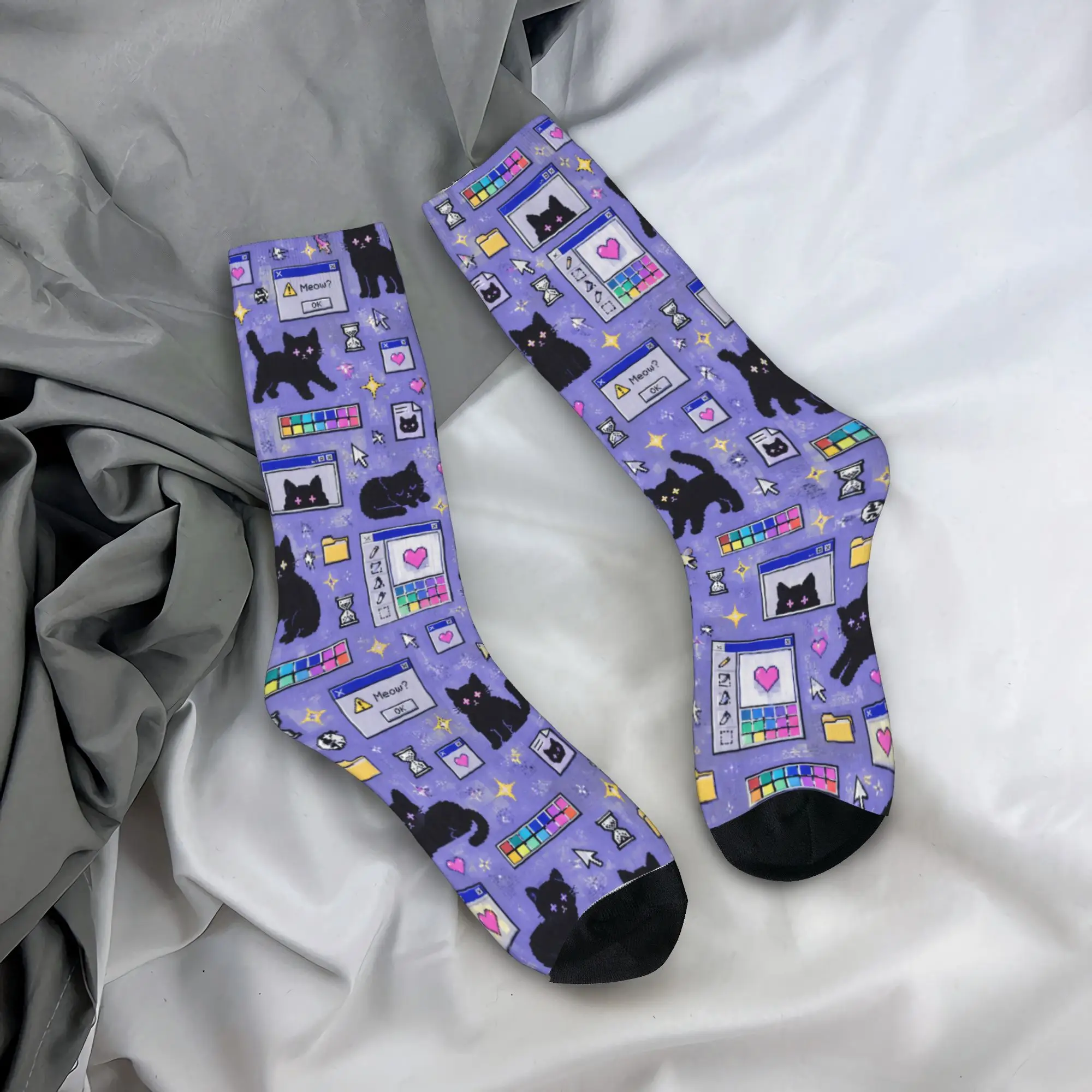 Cyber ​​retro computer system malfunction pop up window printed Stockings  Gothic Socks Winter Anti Skid Socks Men Soft Socks