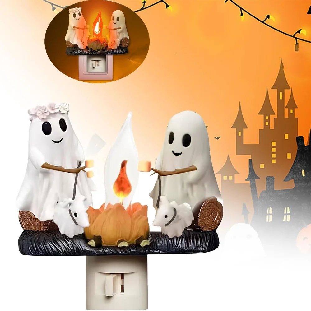 New Fashionable Ghost Campfire Nightlight Ghost Campfire Flickering Plug In Night Light Halloween Ghost Pumpkin Night Light