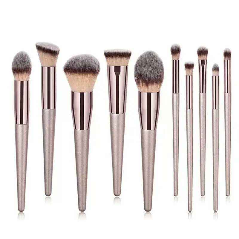 Travel-friendly Champagne Gold Makeup Brush Kit 1 Set Full Face Eye Soft Makeup Brushes for Business Trip Outdoor Makeup