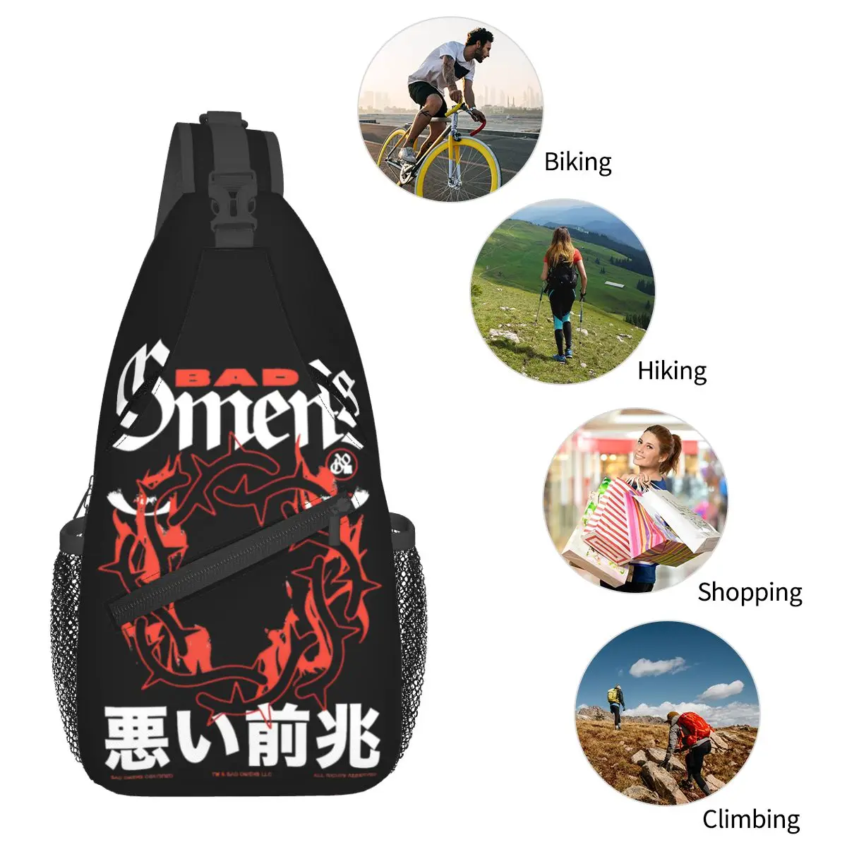 Mochila Retro con estampado divertido de Bad Omens para deportes al aire libre, morral de hombro cruzado para el pecho, bolso de moda