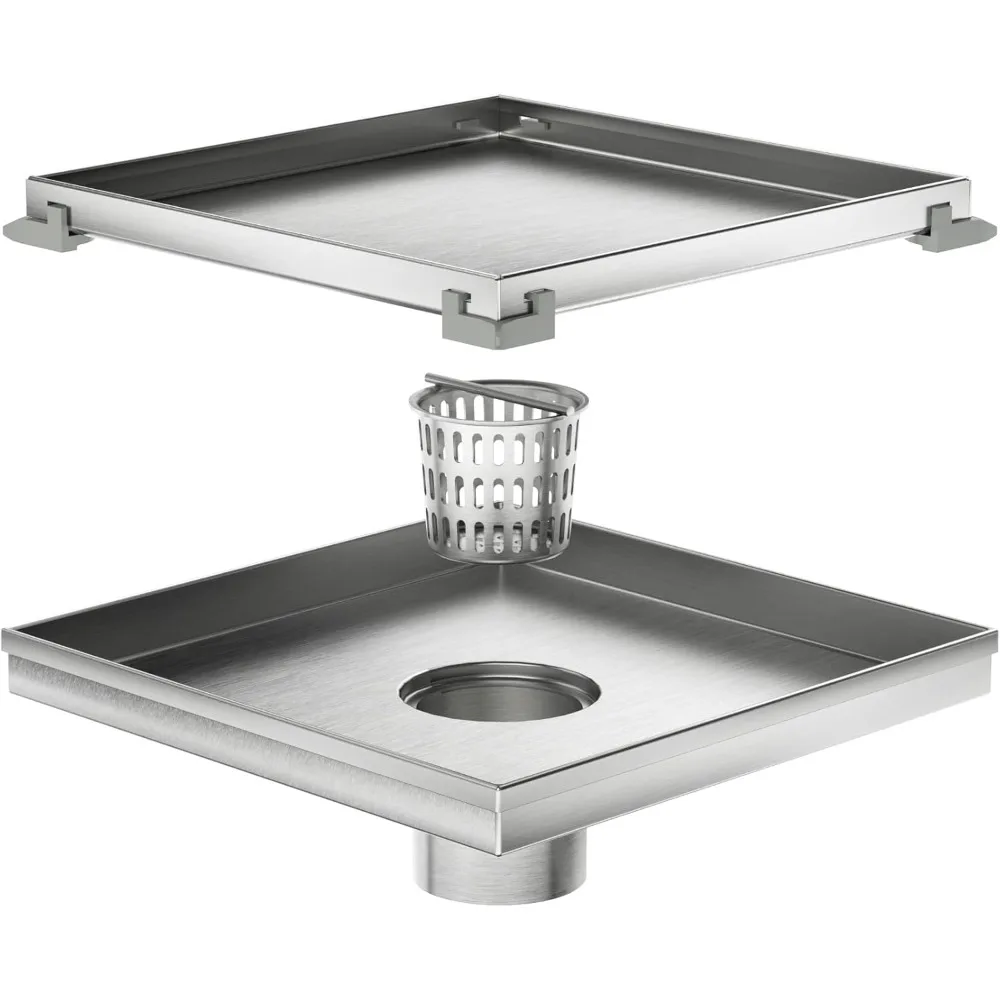 

Квадратный душевой трап 8 дюймов с вставкой под плитку и сеткой для волос, из матовой нержавеющей стали, сертифицированный CUPC