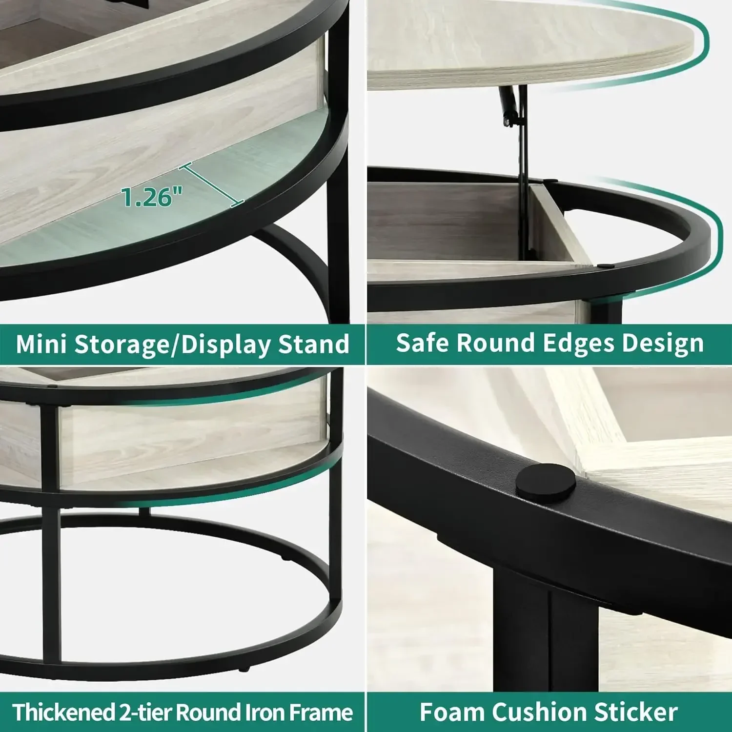 Round Lift Top Coffee Table, Coffee Tables for Living Room with Hidden Storage Compartment, Modern Coffee Table with Storage