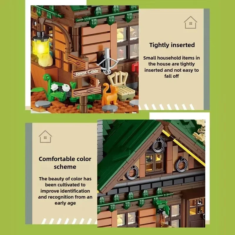 Street View Wald Hütte Gebäude Block Stadt Holz Hütte Wald Holz Haus Modell Ziegel Zusammengebautes Spielzeug Für Jungen Geburtstag Geschenk MOC
