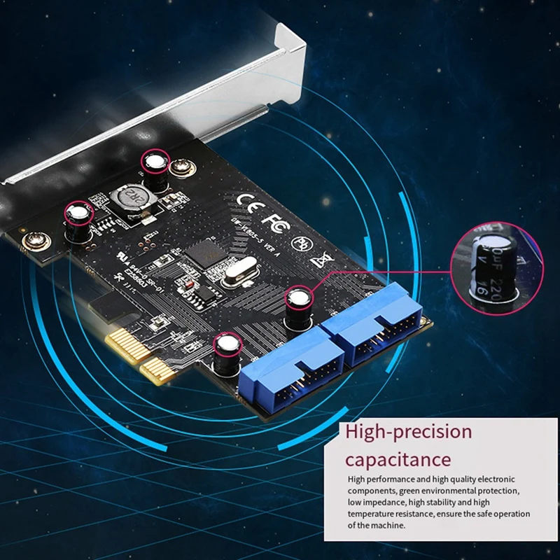 PCI Express USB 3.0 19 Pin Expansion Card PCIE 1X To 2 Ports USB 3 19 Pin Adapter Internal USB3 20Pin Hub Header Easy Install