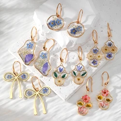 Irregular Round Bow Dried Flower Drop Earrings For Women New Colorful Cross Eternal Immortal Real Floral Pendant Wedding Jewelry