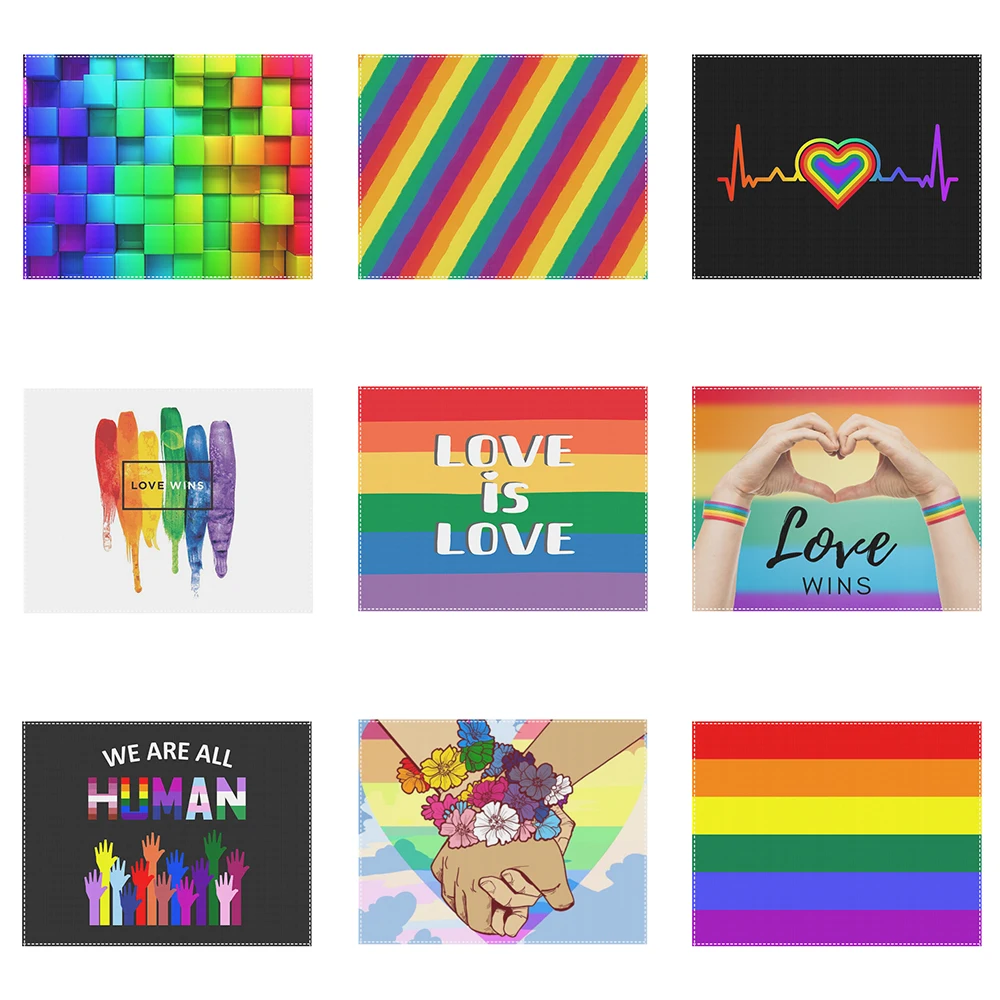 Fashion Love Wins Print Table Mats for Dining Table LGBT Pride Linen Placemat Lgbtq Cup Coaster Kitchen Decor Dish Non-slip Pads