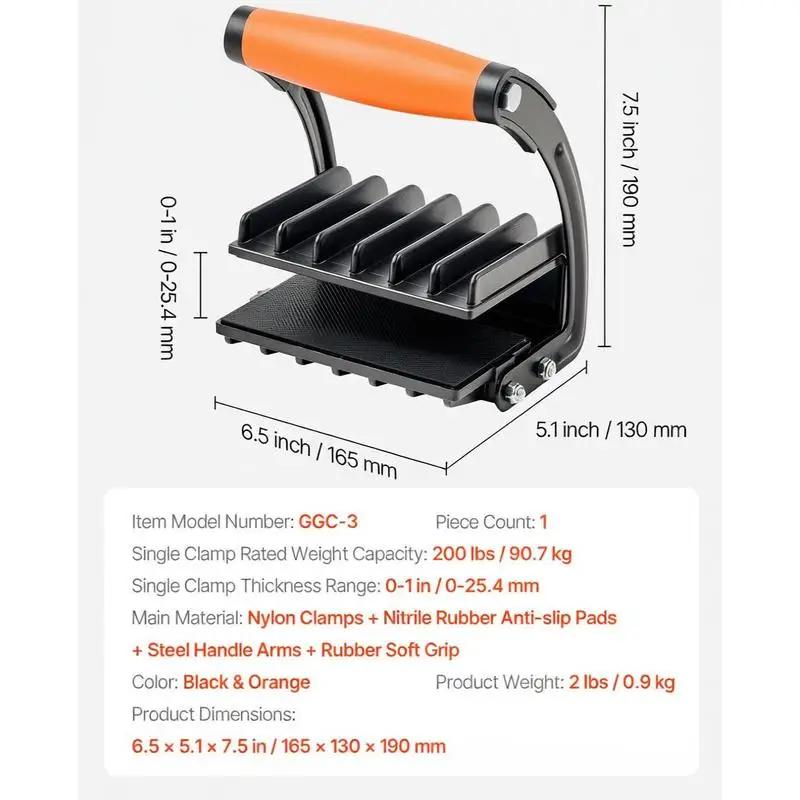 Panel Lifter 0-1 Inches For Construction Renovation Material Transport, 200 lbs Capacity Adjustable Metal Gripper Rubber Handle Sheet Carrier Manual Lifting Tool Plywood Drywall Plastic Board Helper view 8