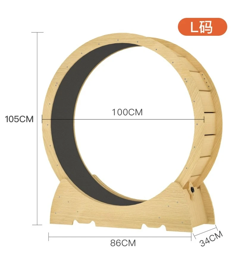 Wooden Cat Exercise Wheel with Safety Lock, Anti-Pinch Track, Removable Scratch Mat, Quiet TPE Rollers, Indoor Treadmill S-XL