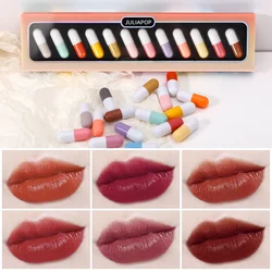 New Mini 12 colors Capsule Lipstick Set Waterproof Non-stick Cup Carry Pill Lipstick Novelty Lips Makeups DIY Lipstick For Women