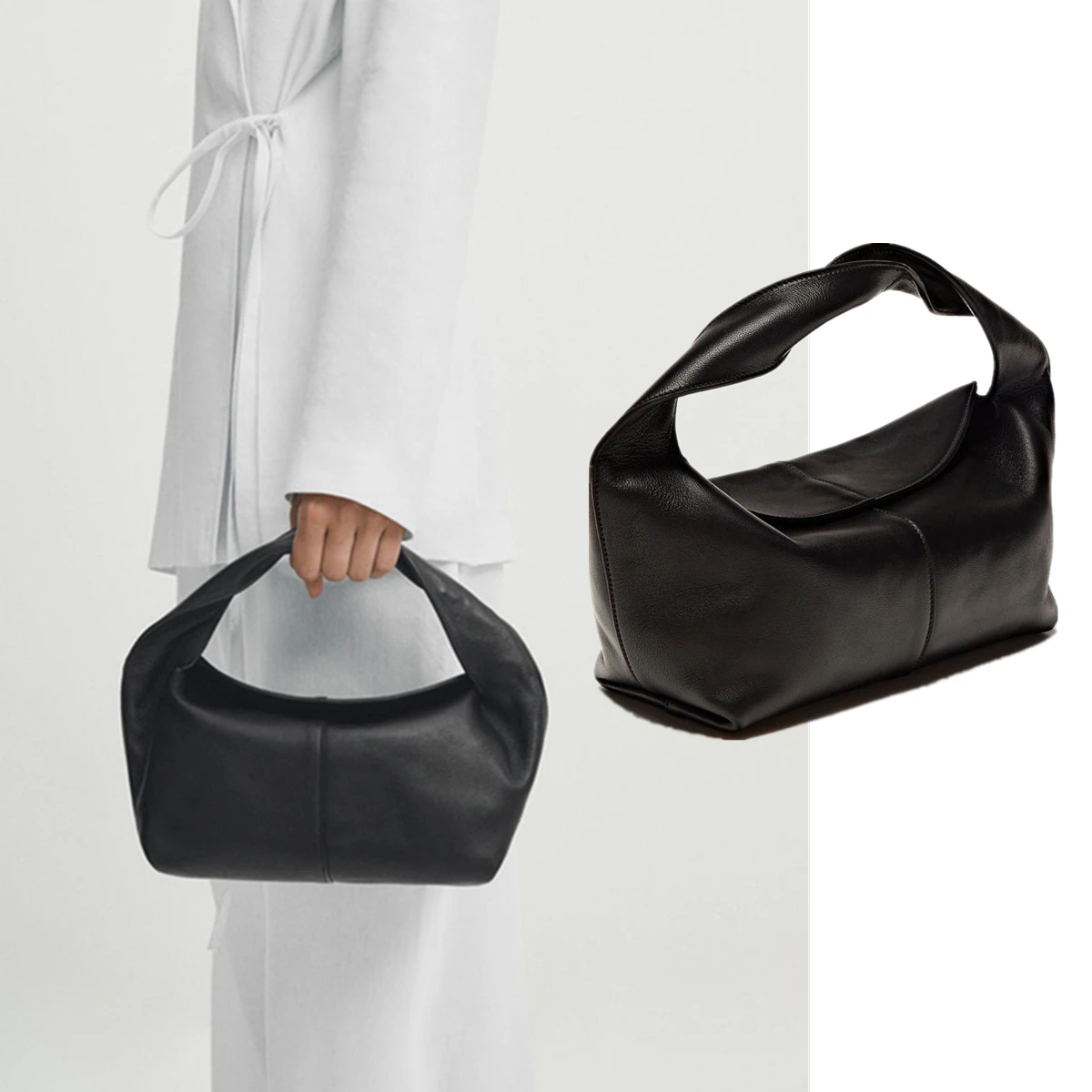 Withered 2025 New Style French Women's Cowhide Cloud Bag Minimalist And Elegant Black Handbag Women