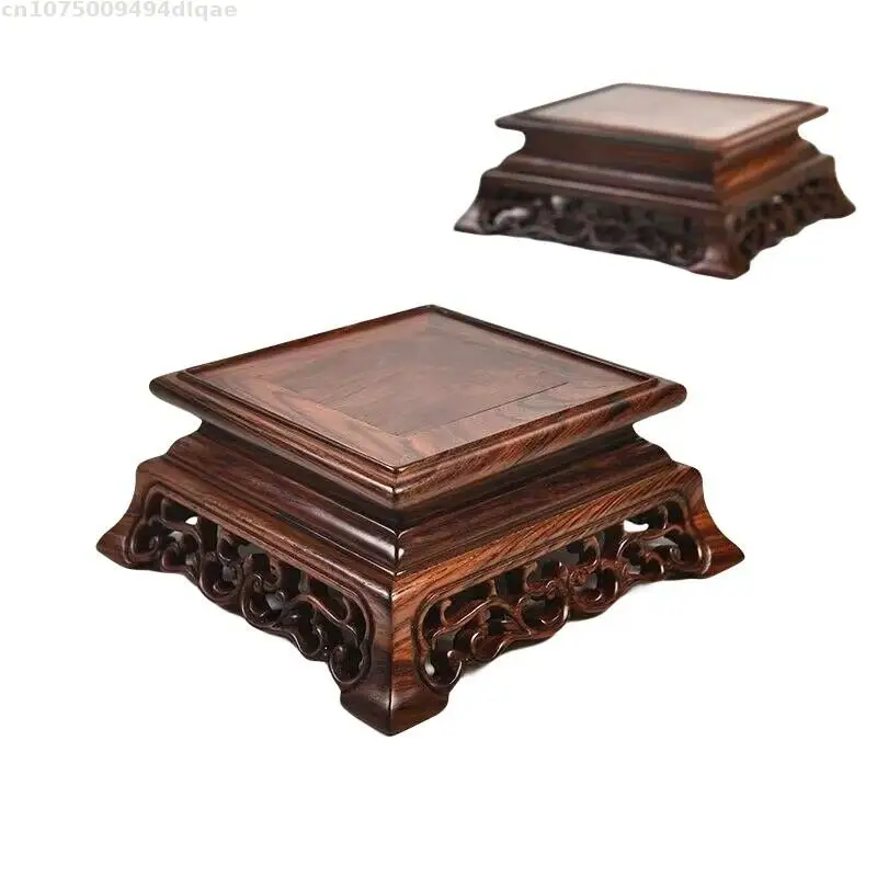 Redwood Carved Coffee Tea Plate Holder Vintage Natural Solid Wood Mini Decoration Base Flower Vase Pot Storage Sculpture Rack