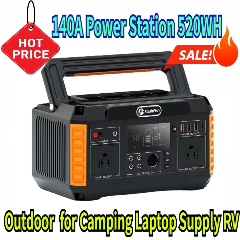 Estación de energía portátil 140A, generador Solar de emergencia de 520WH, batería externa para acampar, suministro de ordenador portátil RV