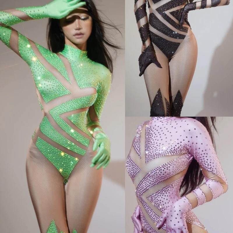 

Full Diamond Long Sleeved Jumpsuit Women Gogo Dancers Outfits Female Singer Nightclub Bar Dj Performance Stage Costumes DN18888