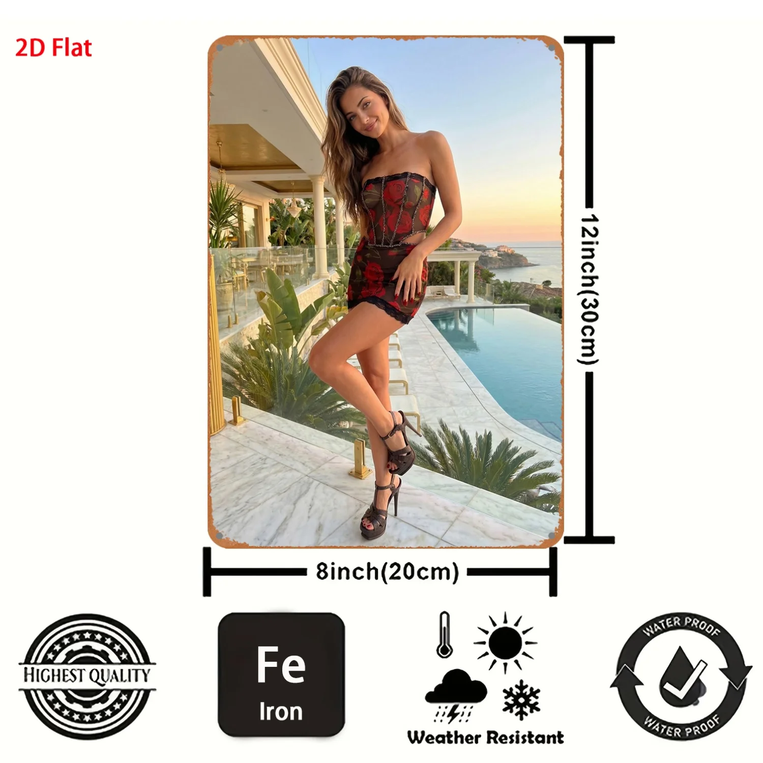 2D Metal Wall Art Sign, Modern Female Theme, Durable Rigid Decor, 8x12 Inch for Studio, Shop, Bar, Club, Gift