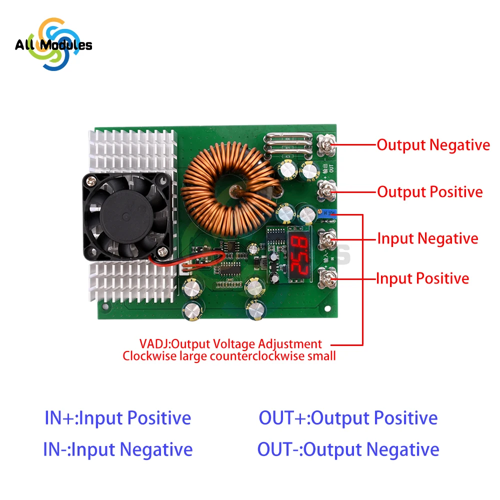1000W Hochleistungs-Gleichstrom-Gleichstrom-einstellbares Step-Down-Buck-Spannungs wandler modul Digitales Voltmeter mit LED-Anzeige