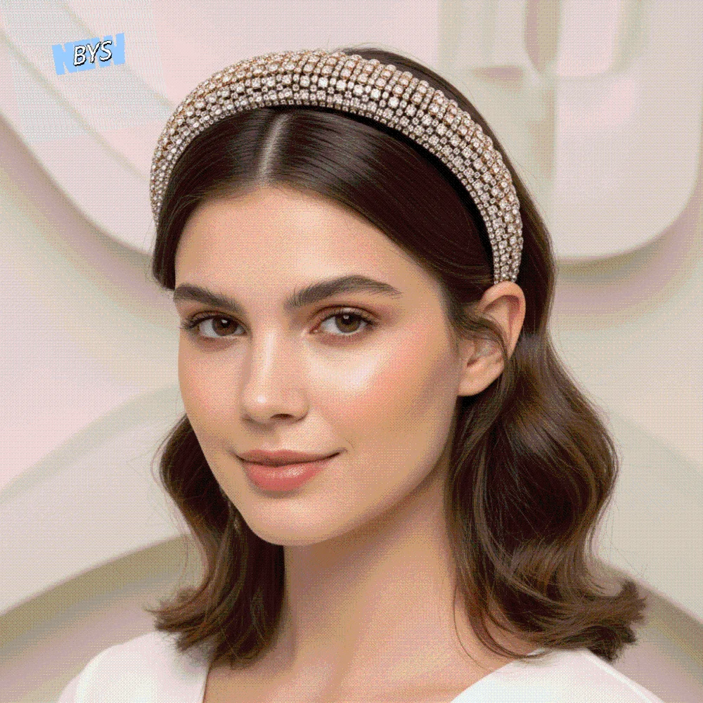 

Rhinestone Headpieces Padded Rhinestone Headband Baroque Wide-brim Crystal Hairband Chic Handmade Sponge Hair Hoop Prom
